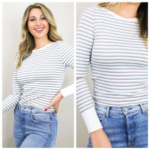 Frame Ribbed Variegated Stripe Tee Sage